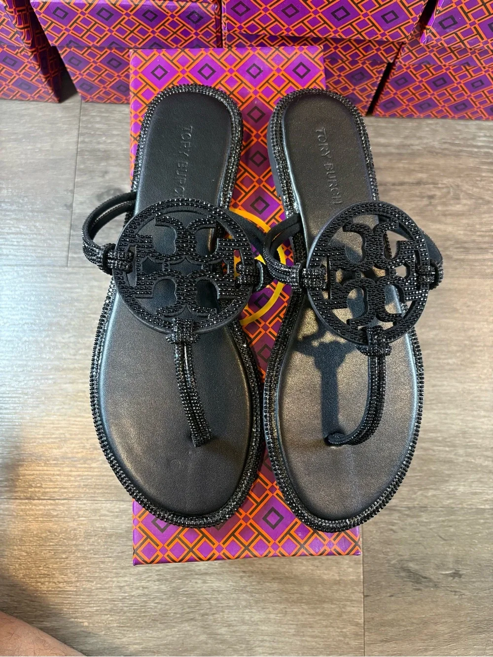 Tory Burch Black Sparkle Thong Sandals